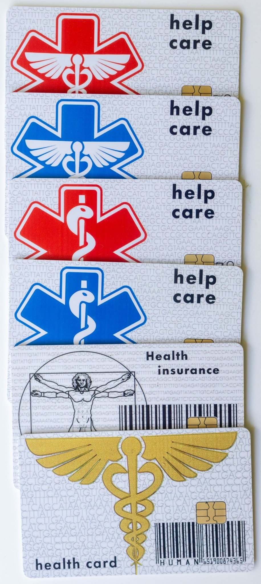 Three medical id badges with a cadus symbol on them