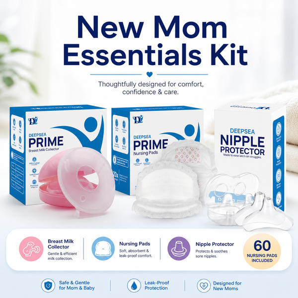 Deepsea New Mom Essentials Kit — Silicone Milk Collector, Nursing Pads and Nipple Shield Bundle