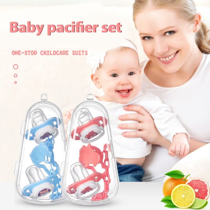 Baby Pacifier Set Silicone Nipples Chain Combination Baby Sleeping Pacifier With Storage Box.